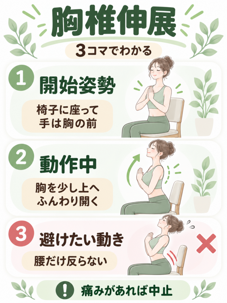 胸椎伸展 3コマ解説